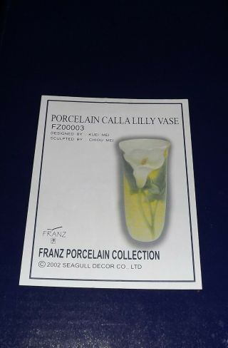 Franz Porcelain Calla Lilly Vase 8 
