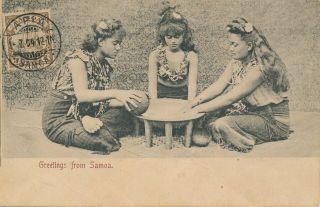 Samoa German Colony 3 Attractive Local Girls Stamp Apia 1912 Early Postcard