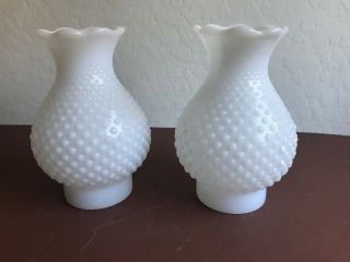 Vintage Milk Glass Hobnail Globe Shade Chimney Replacement White 7 " Pair