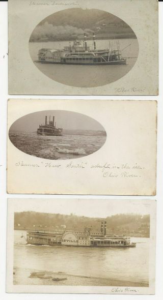 3 Ohio River Antique/old Real Photo Postcards,  Boats/ships