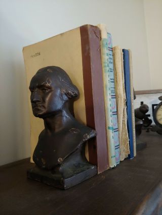 Antique George Washington Cast Iron Bronze Overlay Bookends Door Stopper 3