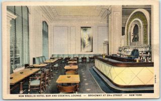 York City Postcard " Breslin Hotel Bar " Broadway At 29th Linen C1940s