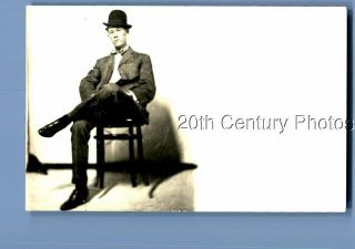 Real Photo Rppc L_0572 Man In Suit And Hat Sitting In Chair,  Legs Crossed