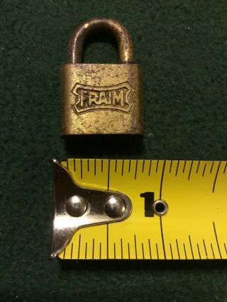 Vintage Fraim Brass Padlock Antique Small Chest Lock - Made In Usa No Key