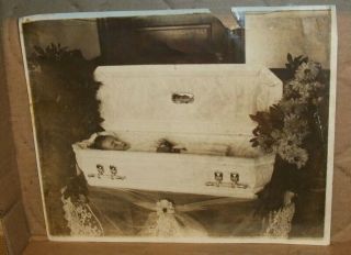 Antique Post Mortem Mortuary Girl Child Photo White Dress Casket Coffin 8 X 10