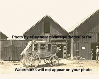 Antique Vintage Old Wild West Frontier Stagecoach Parked Barn Cowboy Photo