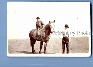 Real Photo Rppc L_0530 Man In Hat Sitting On Horse By Other In Field