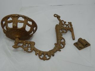 Antique Cast Iron Oil Lamp Wall Bracket Arm Gold Painted Victorian Style