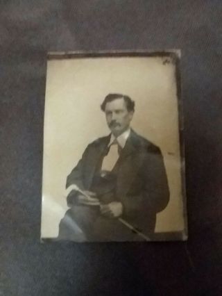 Antique Tin Type Photo Man With Cane Civil War Era