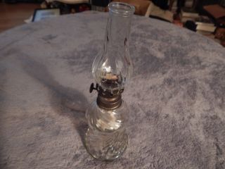 Small Antique Swirlled Glass 9 " Oil/ Kerosene Lamp Early 1900 