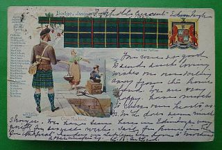 August 14,  1904 P/card  Tartan & Badge Of The Clan Macleod  Edinburgh,  Scotland