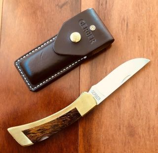 Gerber Portland Or 97223 Usa Folding Lockback Knife With Leather Case - Like