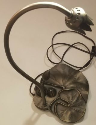 Bronze Lamp For Desk Nightstand Home Decor With Frog Lily Pad & Tulip Flower