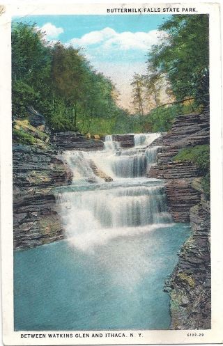 Vintage Postcard Buttermilk Falls State Park Btw Watkins Glen & Ithaca York