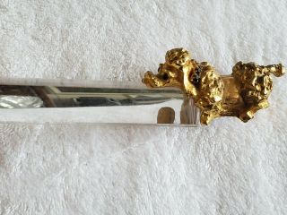Vintage West German Figural Magnifying Bar Gold Metal Poodle Paperweight