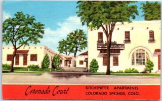 Colorado Springs Co Postcard Coronado Court Kitchenette Apartments Linen 1956