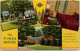 Louisville,  Kentucky Postcard The Pines Motel Highway 31 & 60 Roadside Linen