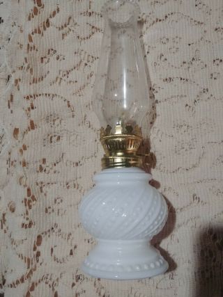 Vintage Mini Oil Lamp Lantern Milk Glass With Chimney