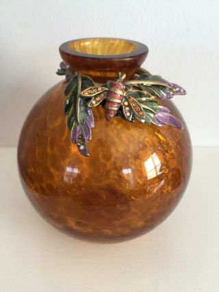 Jay Strongwater Handblown Glass Mini Vase Swarovski Bee And Leaves