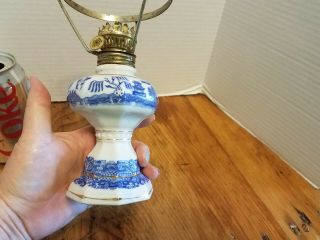 Vintage Mini Oil Lamp Blue Willow & White 7 1/4 