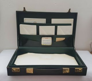 Vintage Olive Green Leather Writing Case & Blotter,  Calendar,  Paper,  Envelopes