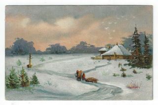Vintage Postcard View,  Hauling A Load Of Wood Thru The Snow,  Raphael Tuck
