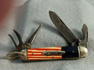 Vintage Pocket Knife - Ikco (imperial Knife Company) " Scout ",  4 Blade - R/w/b