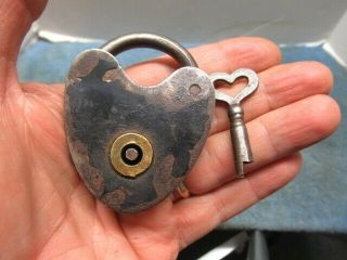 Unusual Old Smokie Padlock Lock With A Round Keyhole With A Key.  N/r