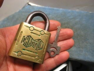 Old Brass Padlock Lock Champion With A Key.  N/r