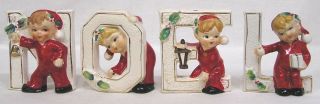 Vintage Christmas Noel Candle Holder Kids In Red Pjs Play Around Letters Japan
