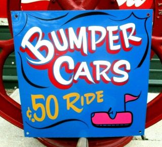 Vintage Metal Carnival Bumper Cars Sign Circus Amusement Park Midway Fair Ride