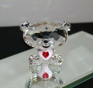 Retired Rare Swarovski Crystal Teddy Bear Pink With Red Heart