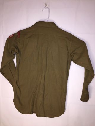 VINTAGE OFFICIAL 1945 BOY SCOUT UNIFORM LONG SLEEVE SHIRT WITH PATCHES and PINS 2