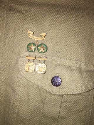 VINTAGE OFFICIAL 1945 BOY SCOUT UNIFORM LONG SLEEVE SHIRT WITH PATCHES and PINS 4