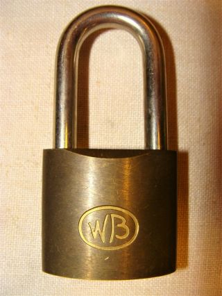Vintage WILSON BOHANNAN Brass Padlock w Long Shackle & Orig.  Key 5