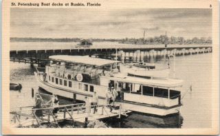 Vintage Postcard St.  Petersburg Boat Docks At Ruskin Florida Old Fl Tampa Area