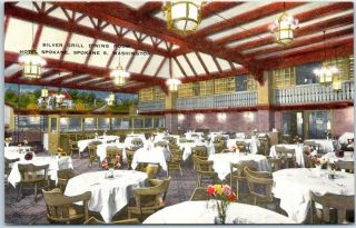 Spokane,  Washington Postcard Hotel Spokane Silver Grill Dining Room Kropp Linen
