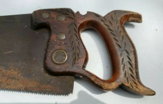 Vintage / Antique Saw Simonds 1887 Hand Saw Carved Handle