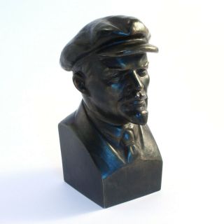 Lenin In Cap Rare Vintage Bust Sculpture Figurine Metal Russian Ussr Soviet