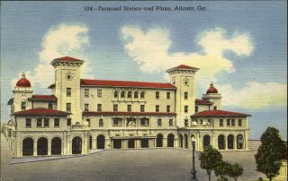 Terminal Station And Plaza Atlanta Georgia Ga 1940s Linen Postcard