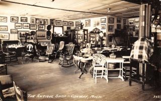 Conway Mi Antique Shop Furniture Wall Pictures Man Bent Over? Rppc C1937