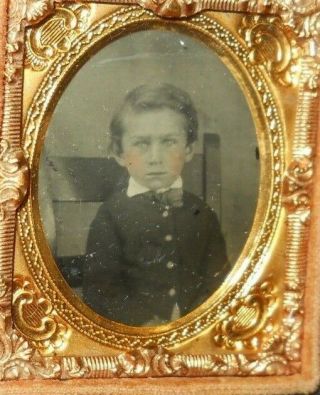 1/16th Size Ambrotype Of Young Boy In Half Case