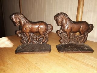 Antique Vintage Rare Pony Cast Iron Bronze Finish Book Ends Signed & Numbered