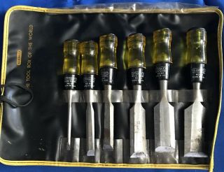 Set Of Vintage Stanley Set Of 6 No.  60 Butt Chisel With Roll