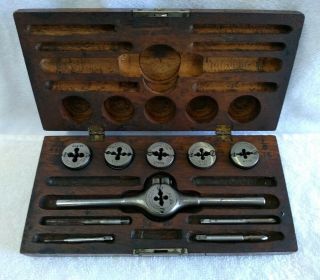 Antique Tap And Die Set In Wooden Box Wiley And Russell Greenfield Mass