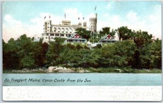 South Freeport,  Maine Postcard " Casco Castle From The Sea " 1908 Me Cancel