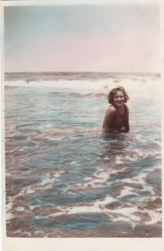 Egypt Old Vintage Photograph.  Cute Lady On The Beach,  Hand Colored