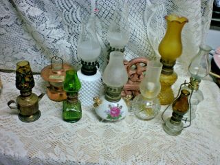 (10) Antique & Vintage Small & Miniature Glass Oil Lamps With Globes 9