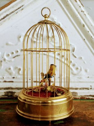 Vintage West German Automation Mechanical Bird In Cage