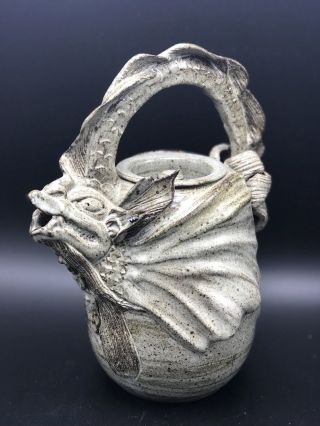 Hand Thrown Dragon 2 Earring Novelty Teapot Ceramic Clay Fish Gray Green
